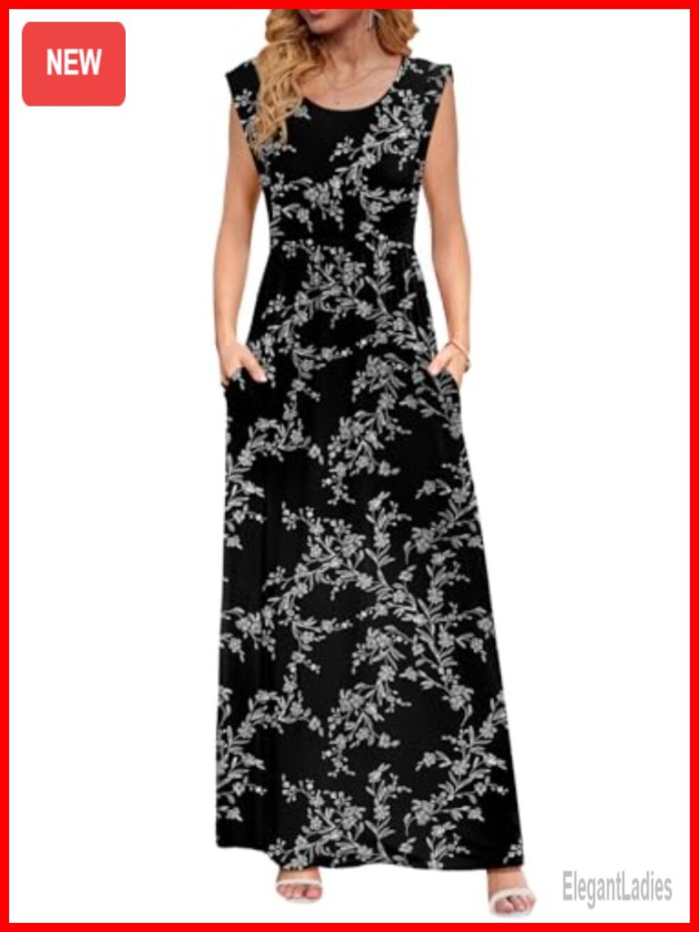 Empire Waist Maxi Dress Cap Sleeve with Pockets